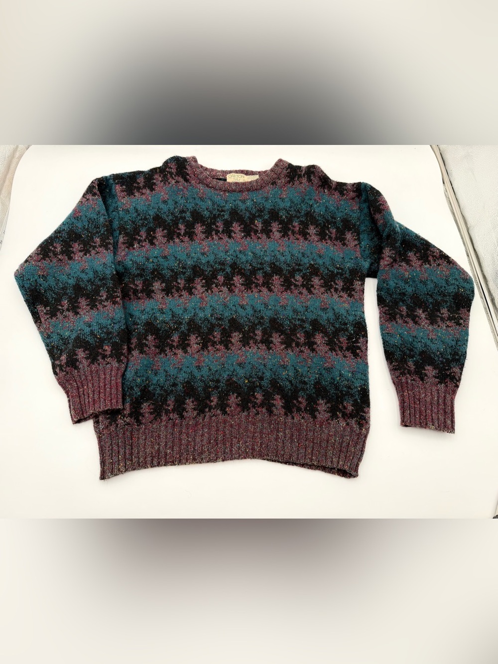 Vintage Oakton Ltd Sweater Medium Wool Blend Abstract Arcade Carpet Teal Purple